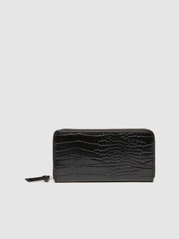 Large crocodile print wallet - null - Black | Sisley image number 1